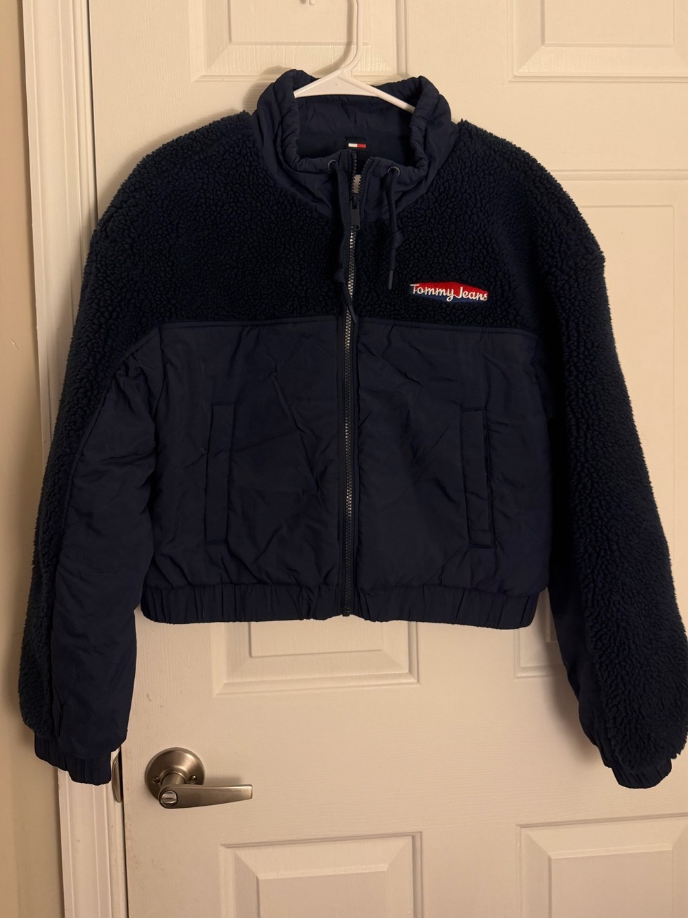 Tommy Hilfiger Navy Blue Quilted Sherpa Cropped Jacket